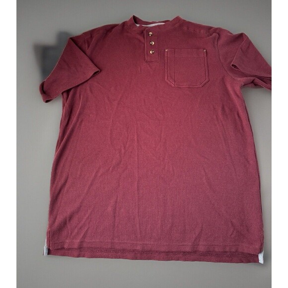 CE Schmidt Short Sleeve Henley Waffle Knit Maroon Shirt Size Large - Picture 1 of 11